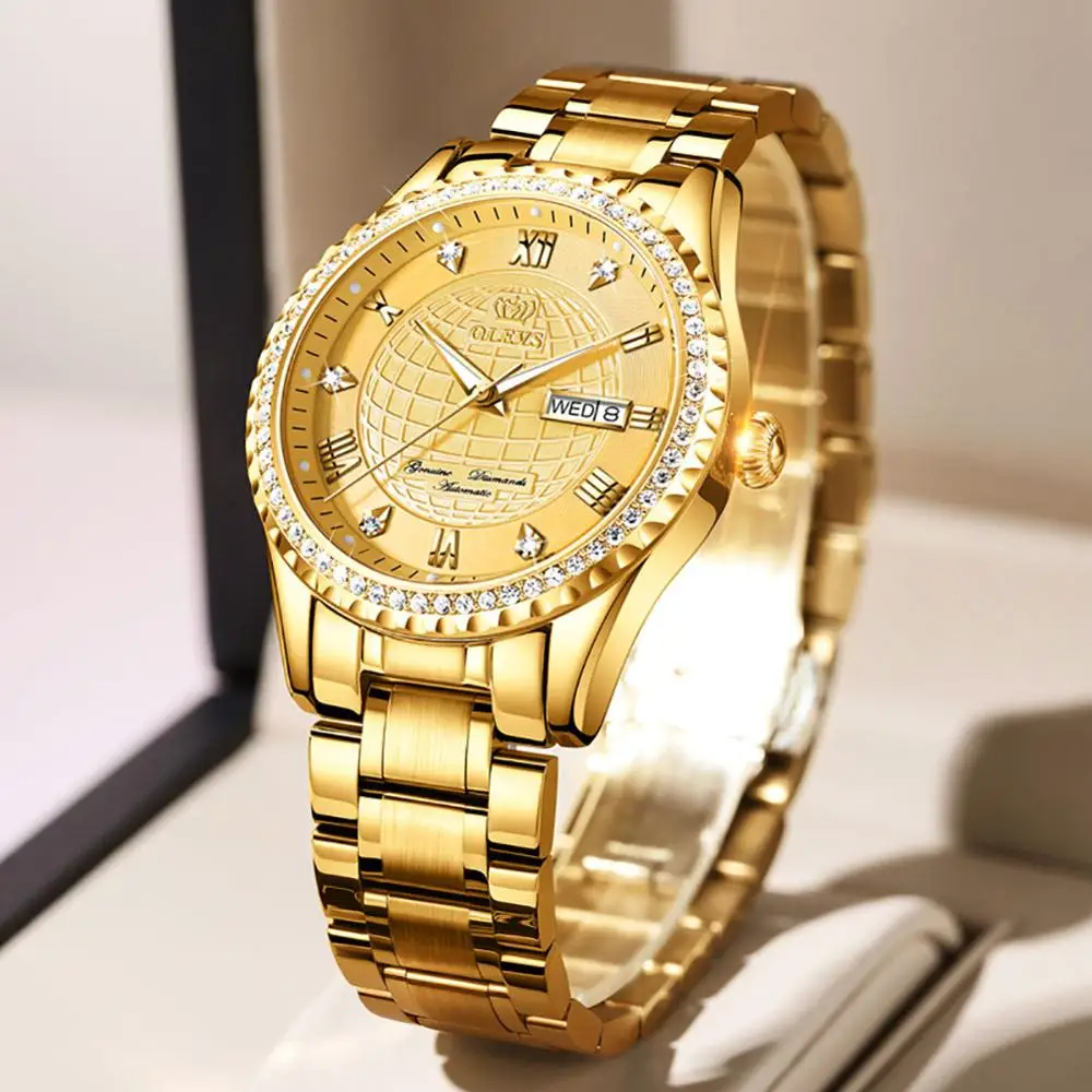 

Men's Automatic Mechanical Wristwatch luxury brand business style tungsten steel watchband with double calendar male clock