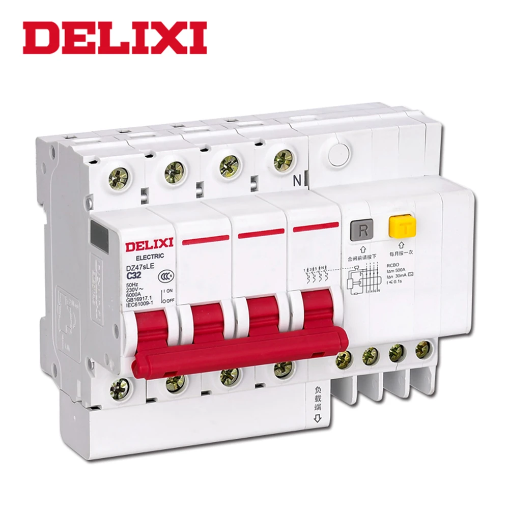 DELIXI RCBO DZ47sLE 4P Автоматический выключатель остаточного тока MCB с защитой от