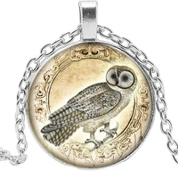 new jewelry statement necklace retro owl creative time glass convex round pendant necklace childrens gift