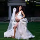 Фатиновое платье для беременных с глубоким V-образным вырезом и оборками