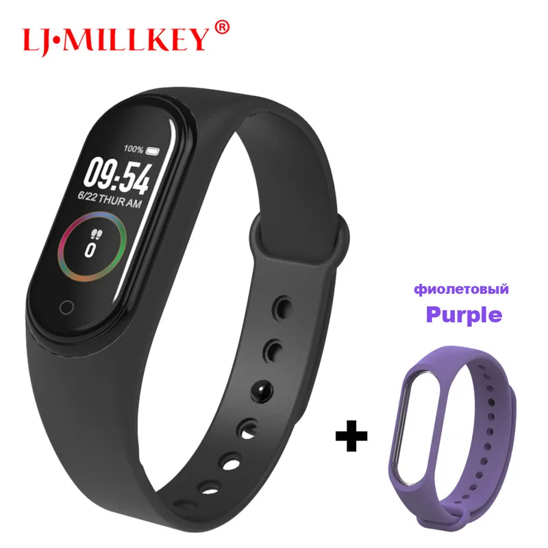 M4Black-Purple Умный Браслет Интеллектуальный трекер активности M4 умный Браслет Смарт-браслет 4 пульсометр фитнес-трекер умные часы для мужчин и женщин - Цвет: M4Black-Purple