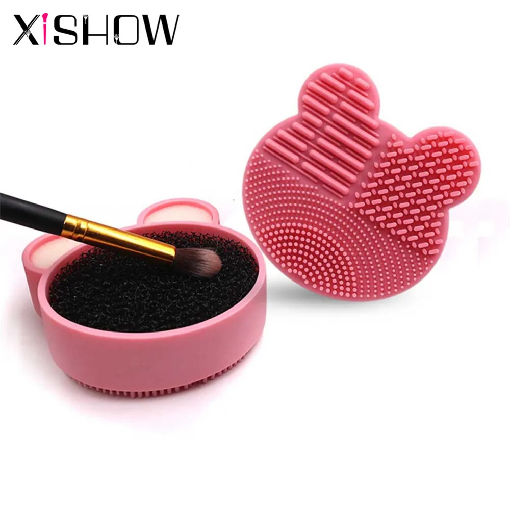 

Makeup Brush Cleaner Bear 1Pcs Multifunction Dry&Wet Cleaning Box Eyeshadow Brush Stain Removal Double-Side Silicone Sponge Tool