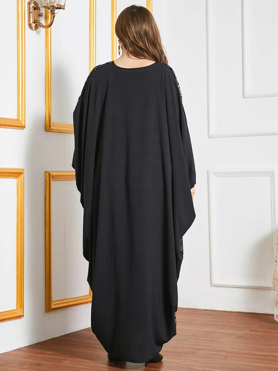 Ramadan Eid 2021 Women Muslim Sequins Abayas Maxi Dress Long Batwing Sleeves Patchwork Kaftan Gown Black Dubai Oversize Party