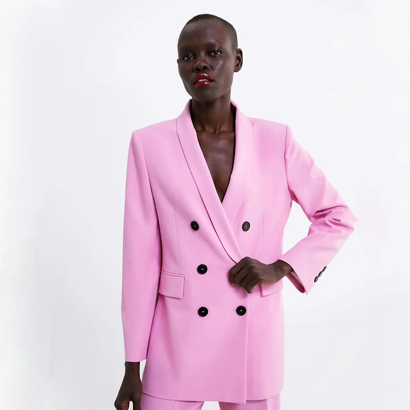 Женский блейзер в полоску ZA розовый желтый повседневный элегантный поп