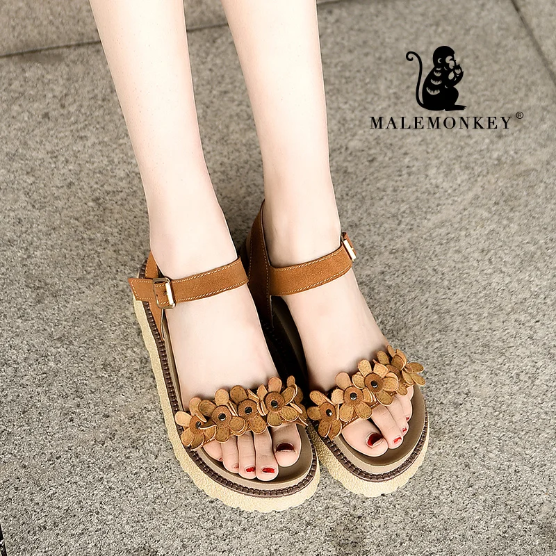 Женские сандалии на платформе с пряжкой милые повседневные женские толстой