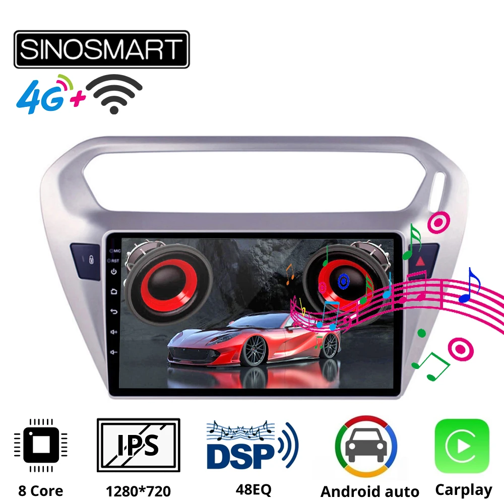 Sinosmart автомобильный радиоприемник с навигацией GPS для Peugeot 301 2013 2016 2.5D IPS/QLED экран 8