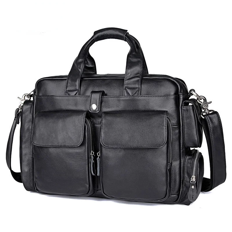 

New Men's Briefcase Multi-Pocket Business Handbag First Layer Cowhide 15.6-Inch Computer Bag Luxury Leather Bag