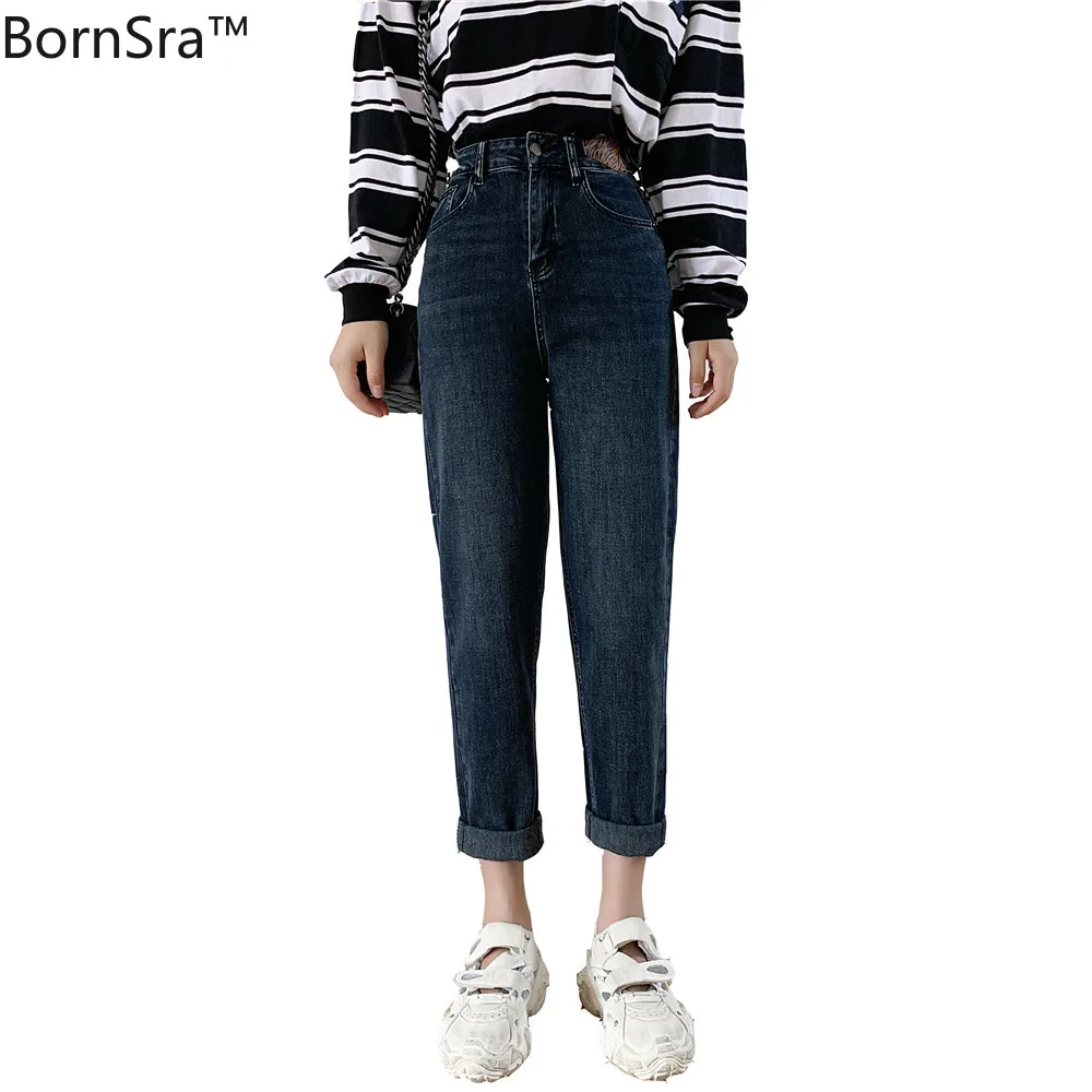 

Bornsra 20200 Autumn Winter with Leopard High Waist Jeans Female Womens Distressed Jeans High Waist Harem Pants Jeans