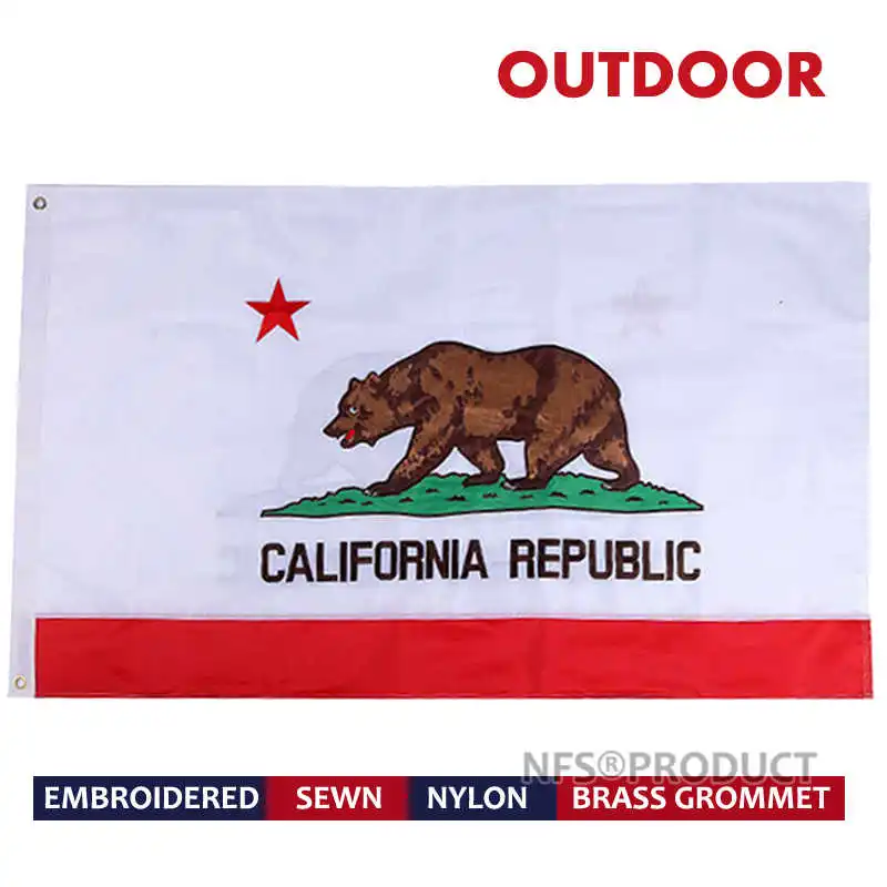 Bandera de California bordada para exteriores, de nailon impermeable, 3x5 pies, banderas y banderines americanos decorativos