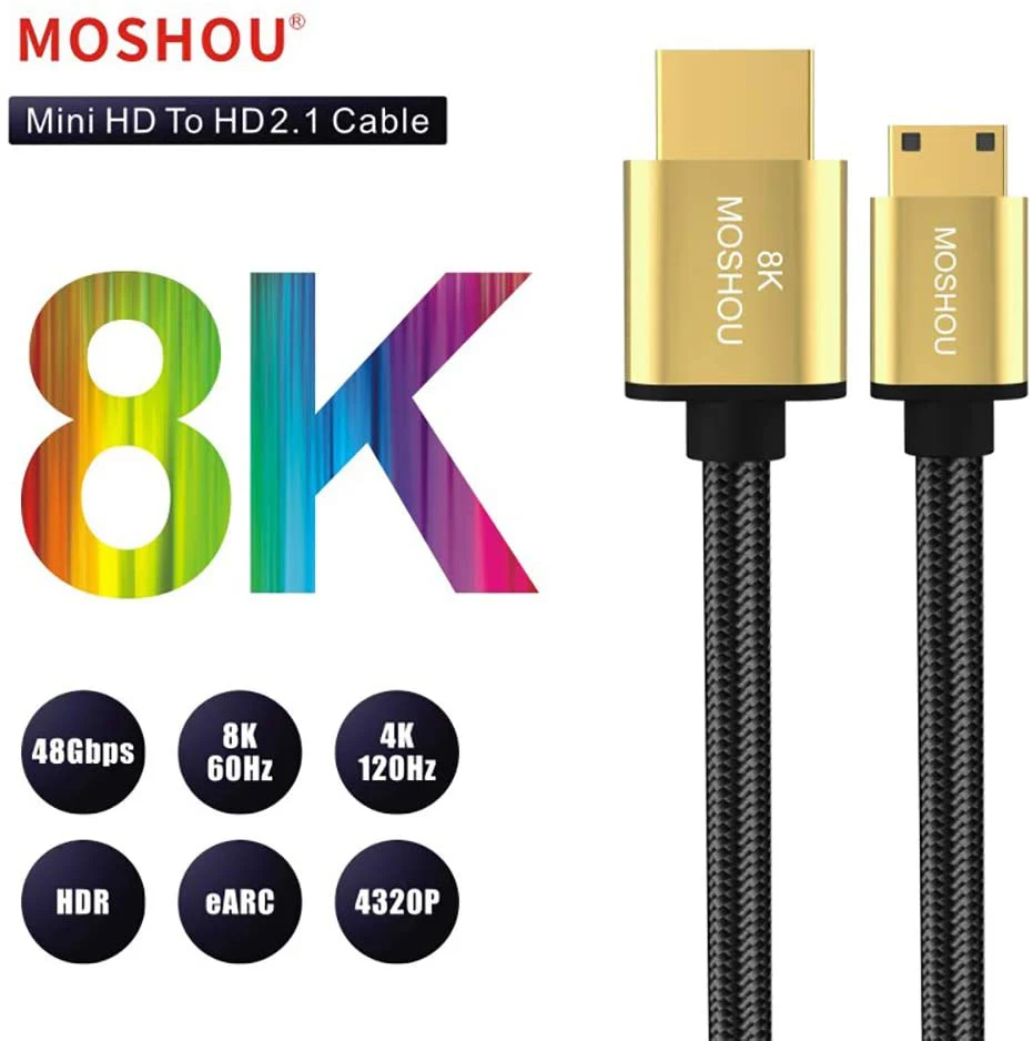

8K Mini HDMI-compatible to HDMI-compatible Cable HDMI-compatible 2.1 Cable Support 8K@60Hz 4K@120Hz 48Gbps eARC HDR10 HDCP2.2