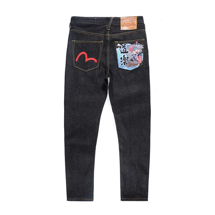 Evisu, новинка, повседневные, мужские, дышащие, высокое качество, джинсы, теплые, мужские, бренд, вышивка, прямые, с принтом, мужские брюки, четыре сезона
