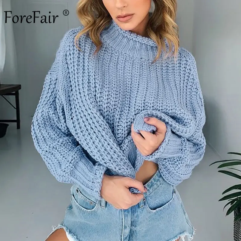 Forefair водолазка вязаный свитер женский джемпер осень Повседневный свободный размера плюс синий красный желтый зимний женский свитер