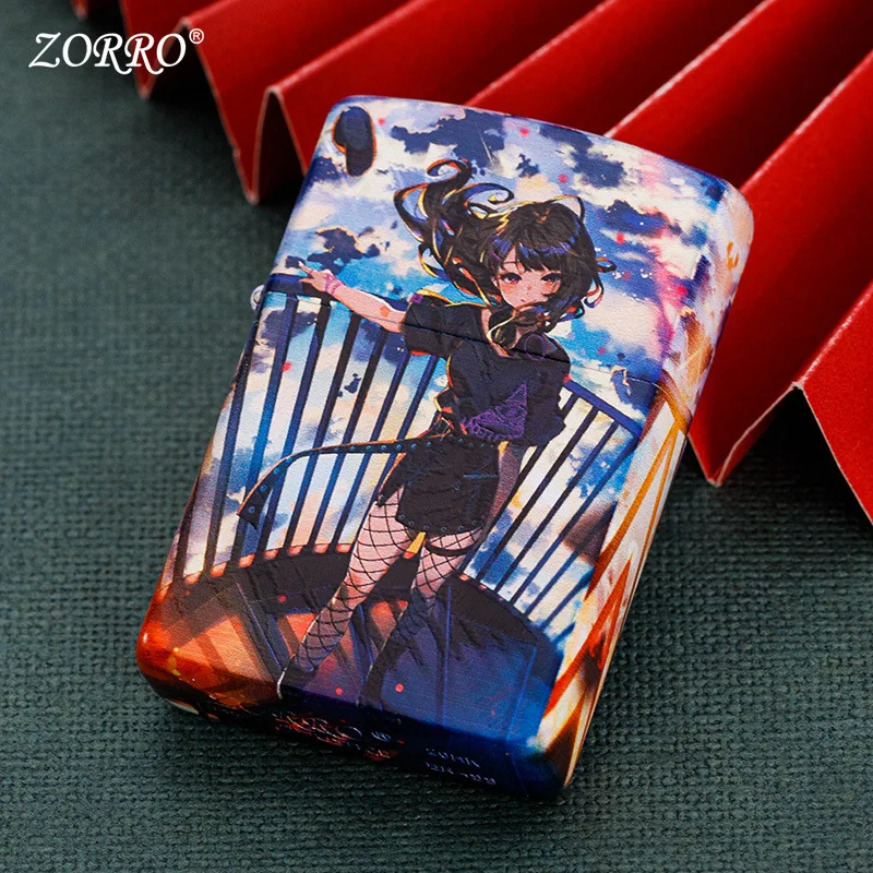

Zorro Kerosene Lighter Retro Vintage Cartoon Painted Urban Girl Anime Creative Gift Smoke Accesoires Lighter
