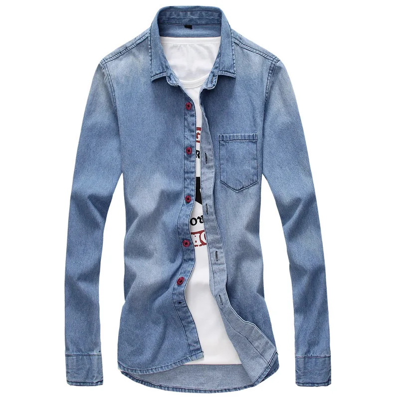 Джинсовая Повседневная рубашка мужская новая с длинными рукавами Молодежная