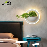 nordic led wall lamps bedroom bedside green plant wall mounted iron acrylic light living room decoration vanity stairway fixture