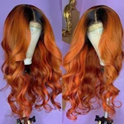 Волнистые передние парики из человеческих волос с эффектом омбре 1Bпарик из апельсинового имбиря на передней сетке, перуанский парик на сетке с застежкой T-образной частью, парик на сетке для женщин 180%