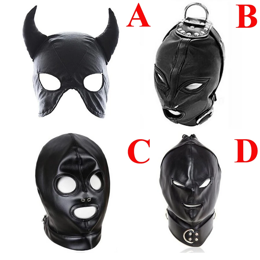 БДСМ бондаж кожаная маска повязка на глаза раб открытый рот и глаз секс игрушки