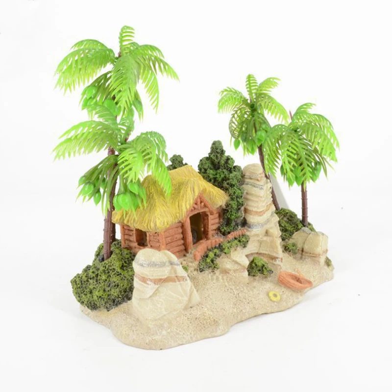 Аквариумные аксессуары для аквариума из смолы кокосовое дерево домик лодка пляж