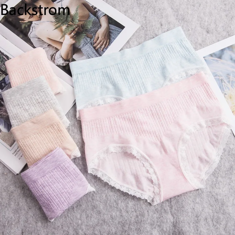 

Backstrom Women Sexy Lace Panties Mid Waist Colored Cotton Simple Briefs Comfortable Cute Girls Plus Size Pink Underpants