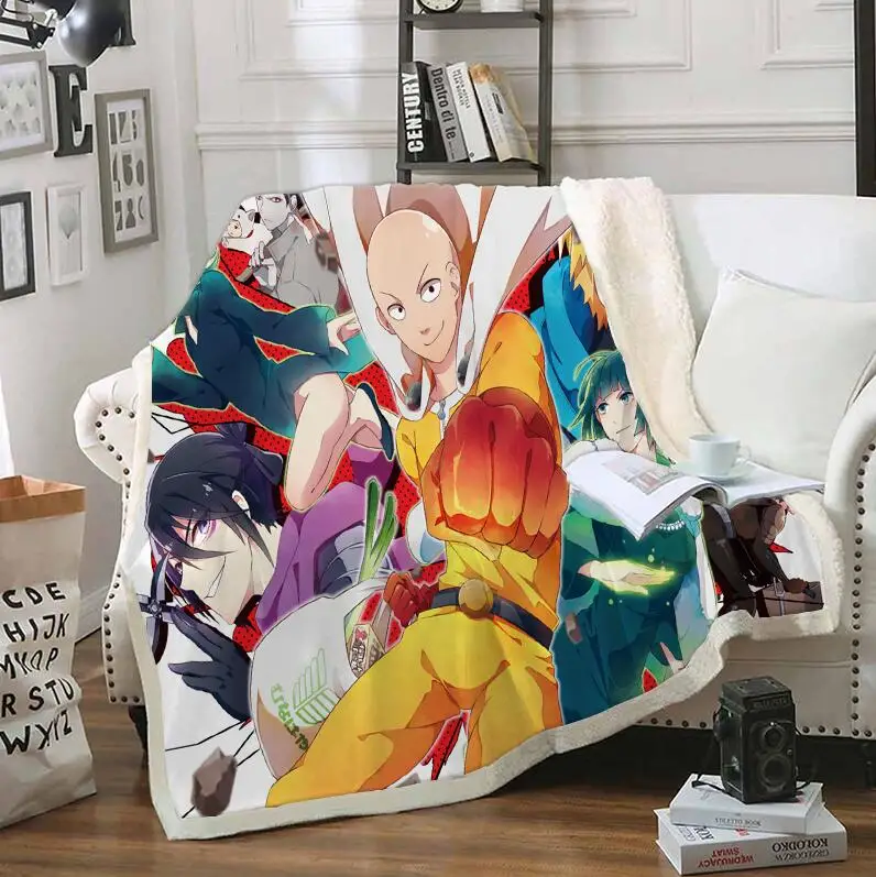 

Одеяло с забавными персонажами ONE PUNCH MAN, одеяло с 3D принтом Sherpa на кровати, домашний текстиль, сказочный стиль 07