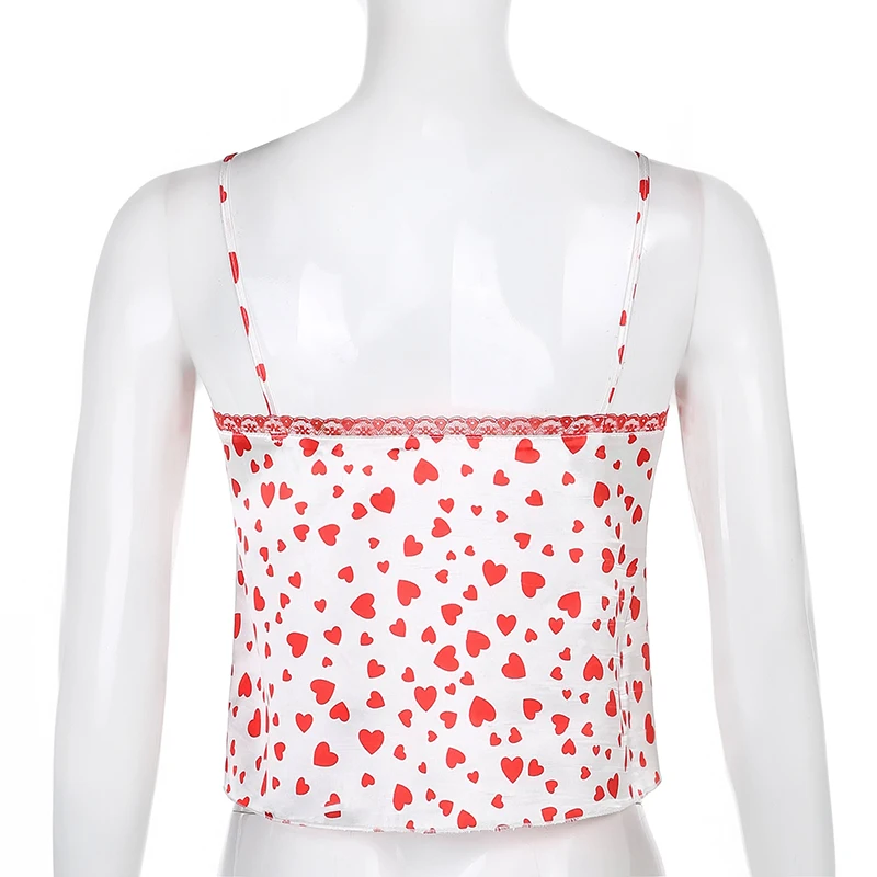 

Y2K Cute Ribbons Tie Up Split Crop Top Women Heart Print Harajuku Lace Sleeveless Camis Club Party Summer Streetwear Iamhotty