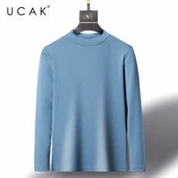ucak brand solid color casual t shirt men clothes spring autumn new fashion classic streetwear half a turtleneck tshirt u5295