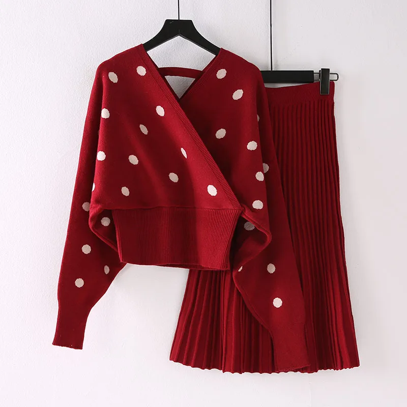 Женский трикотажный костюм-свитер из двух предметов Модный милый свитер с юбкой