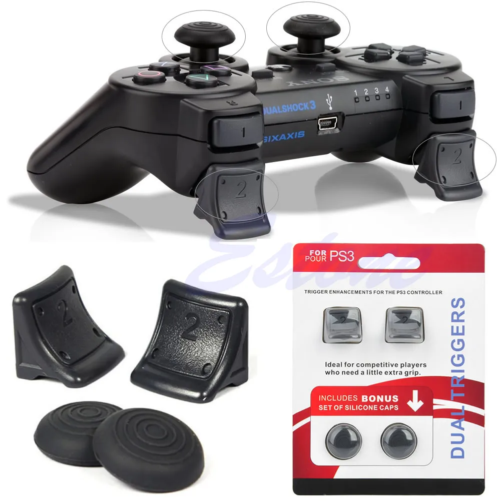 

Dual Triggers Bonus Silicone Thumb Grip Cap Cover 4in1 Set For PS3 Controller K3NB