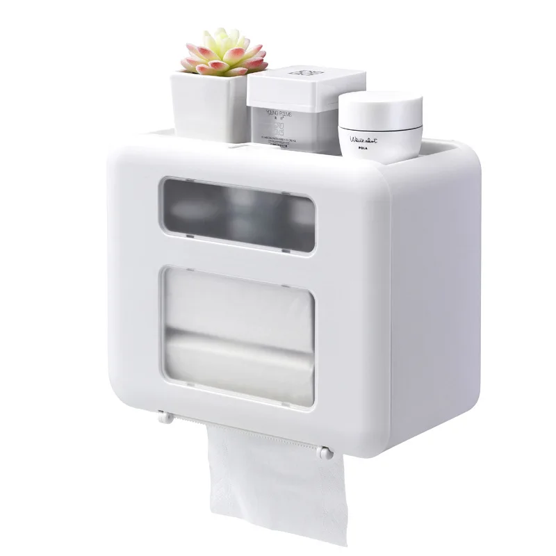 

Punch-free bathroom wall-mounted tissue box, waterproof storage box, multifunctional toilet paper box