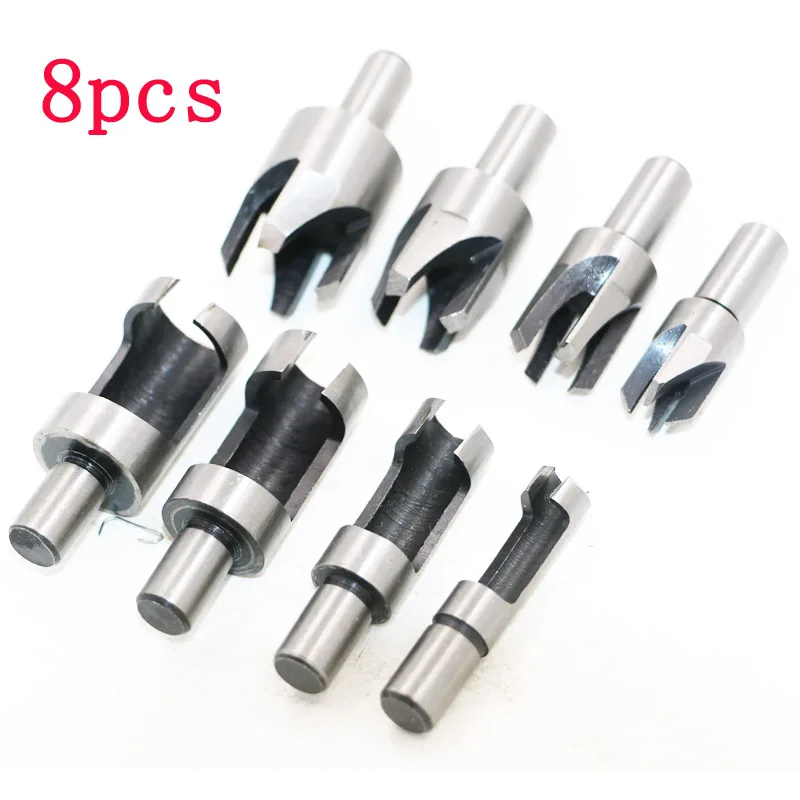 

8pc Wood Plug Cutter Cutting Tool Drill Bit Set Straight And Tapered Taper 5/8" 1/2" 3/8" 1/4" Woodworking Cork Drill Bit Knife