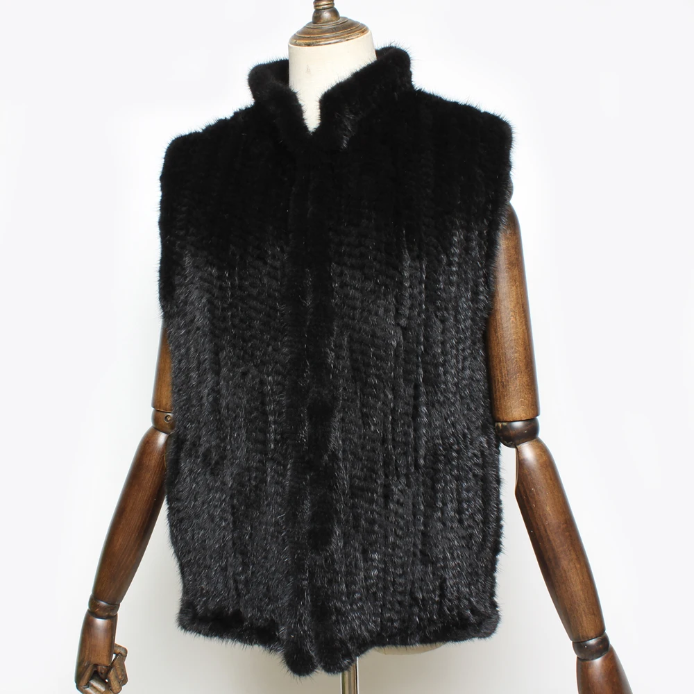 Модный вязаный жилет из натурального меха норки женский 100% куртка без рукавов