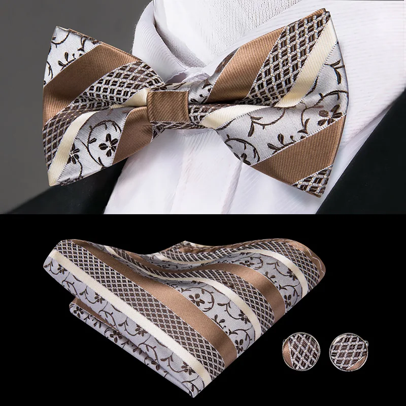 

Hi-Tie 100% Silk Adult Men's Suspenders Brown Floral Vintage Fashion 6 Clips Braces for Men Wedding Work Suspender BowTie