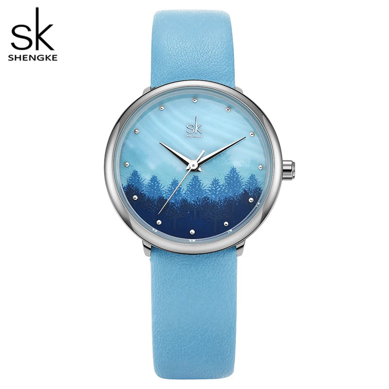 

Shengke Women Watches Spring Birch Forest 30mm Dial Lady Clock Blue Band Japanese Movement Relogio Watch Zegarek Damski Gift