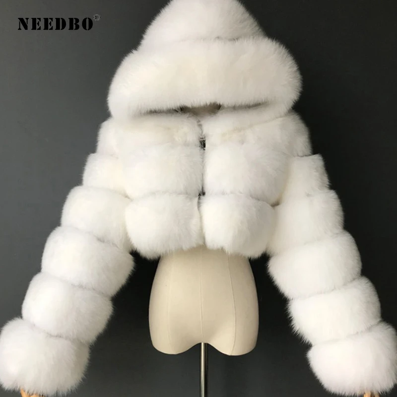 High Quality Cropped Winte Faux Fur Coats Women Jackets Furry Warm Winter Fur Jacket Hooded Manteau Femme Oversize Outerwear