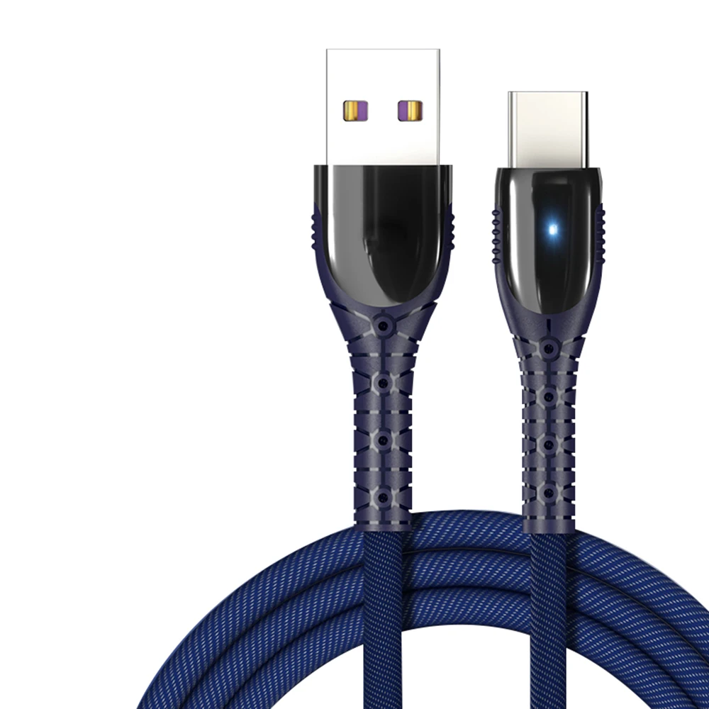 02 blue Провод для передачи данных из цинкового сплава с быстрой зарядкой 5А, провод для зарядки с оплеткой типа c с лампой для huawei Android - Цвет: 02 blue