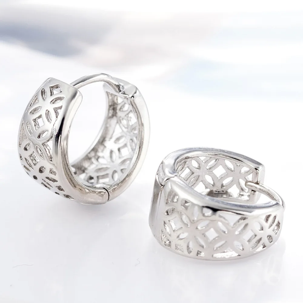 2 Colour Pattern Hollow 925 Sterling Silver Earrings Circle For Women Female Accessories Party Jewelry Wholesale | Украшения и