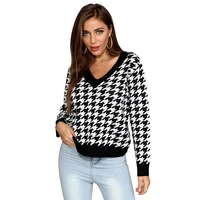 pullover knitted sweater houndstooth christmas sweater women loose v neck sweaters autumn winter fashion women clothing