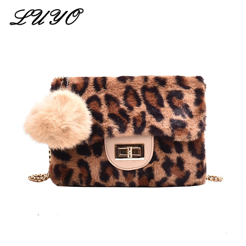 2019 зимние модные меховые роскошные сумки с маленькой цепочкой и леопардовым