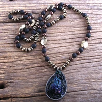 rh fashion bohemian tribal jewelry semi precious stone hematite knotted necklaces with druzy pendant necklace women gift