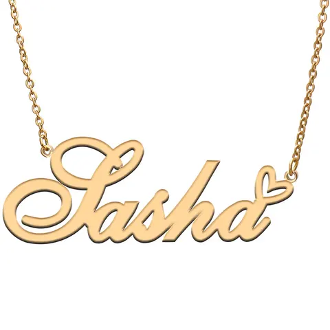 Саша любовь сердце Имя ожерелье персонализированные позолоченный воротник из нержавеющей стали для женщин девочек друзей день рождения свадебный подарок