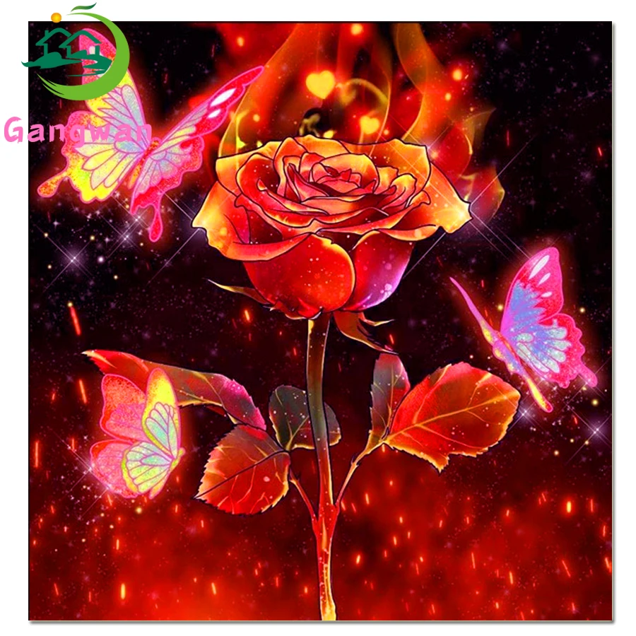 5D round Diamond Embroidery butterfly rose Picture Diamond Painting Full Square Mosaic fire flower Cross Stitch Handmade Gift