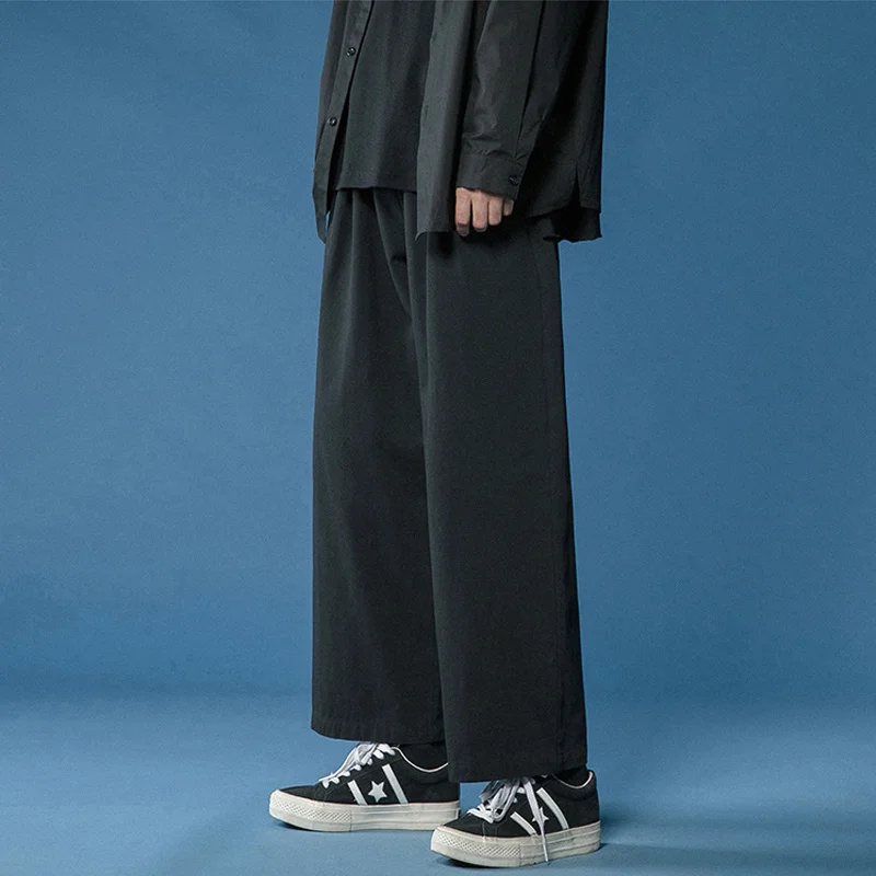 

Legible 2021 Women Pant Casual Cotton Wide Leg Pants Retro Ankle Length Elastic Waist Loose Trousers Female