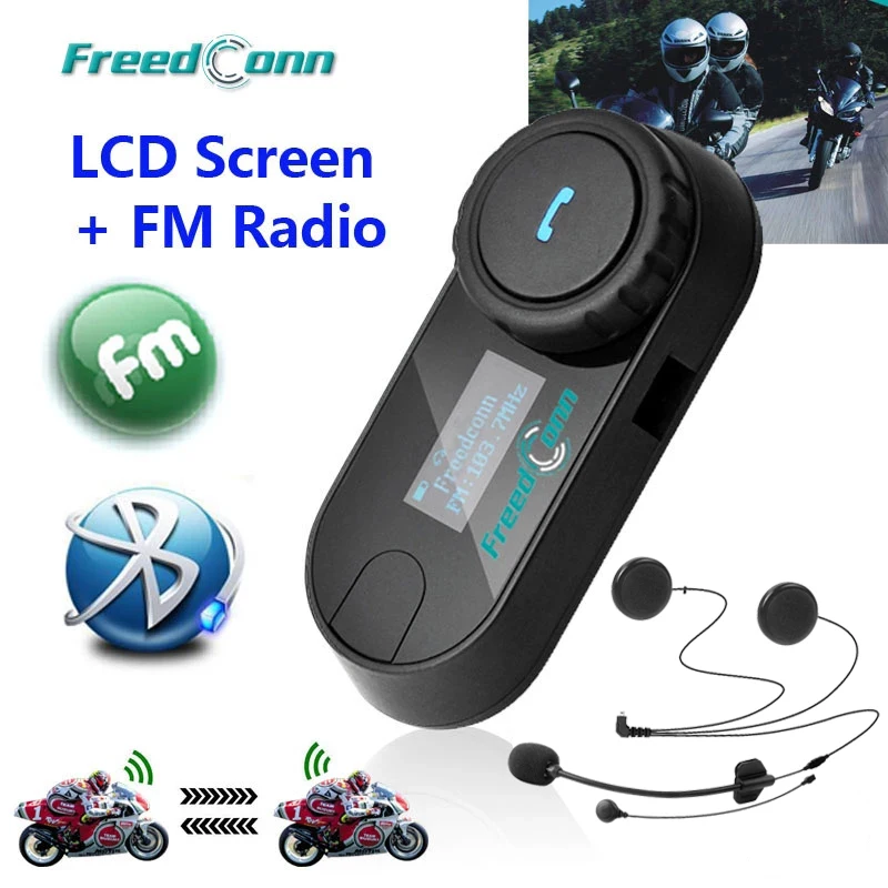 

FreedConn TCOM SC Motorcycle Intercom Helmet Headset BT 800m Interphone with LCD Screen motor waterproof FM Radio moto earphone
