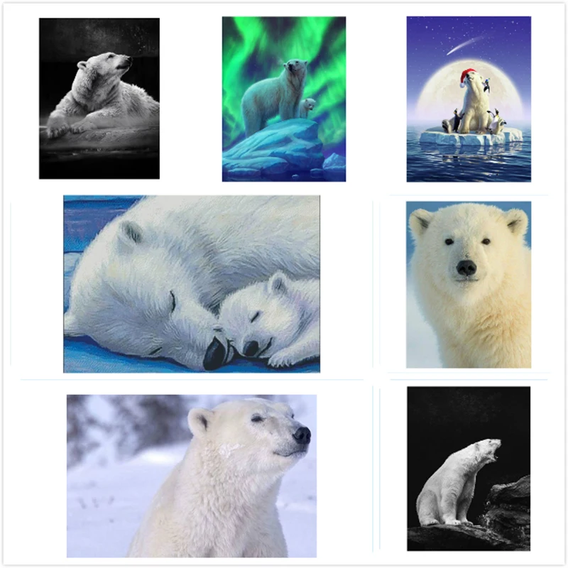 Картина белые медведи YI квадратная/круглая бриллиантовая мозаичная фигурка