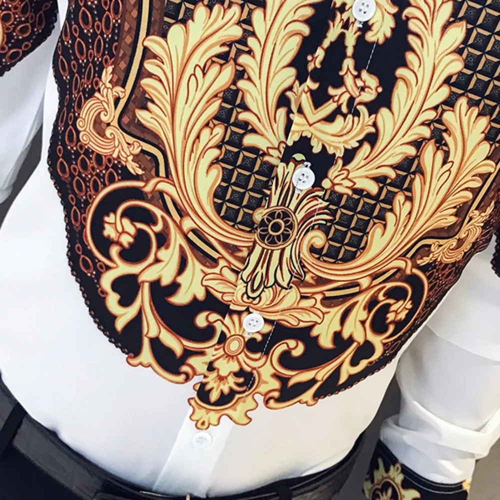 

Luxury Gold Print Shirt Mens 2020 Men Long Sleeve Shirts Party NightClub Tuxedo Shirts Casual Slim Fit Streetwear Blouse Homme