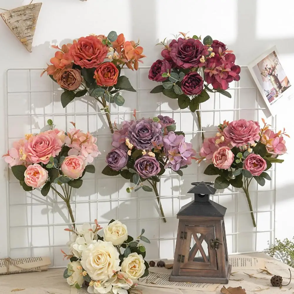 

1Pc Artificial Peony Hydrangea Fake Flower Wedding Bouquet Home Office Decor