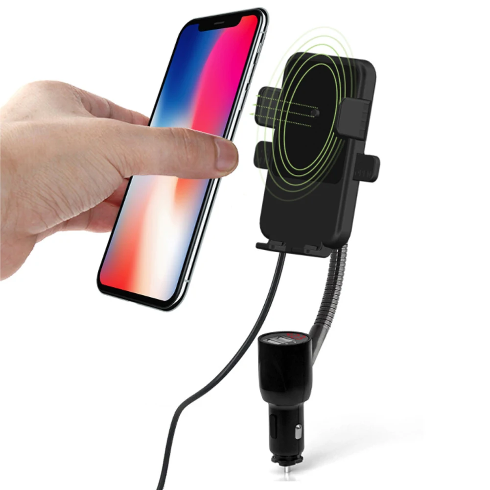 E8 3 в 1 двойной USB прикуриватель держатель телефона автомобильное крепление 10 Вт Qi Быстрое беспроводное зарядное устройство 3.1A порты со встроенным зарядным шнуром
