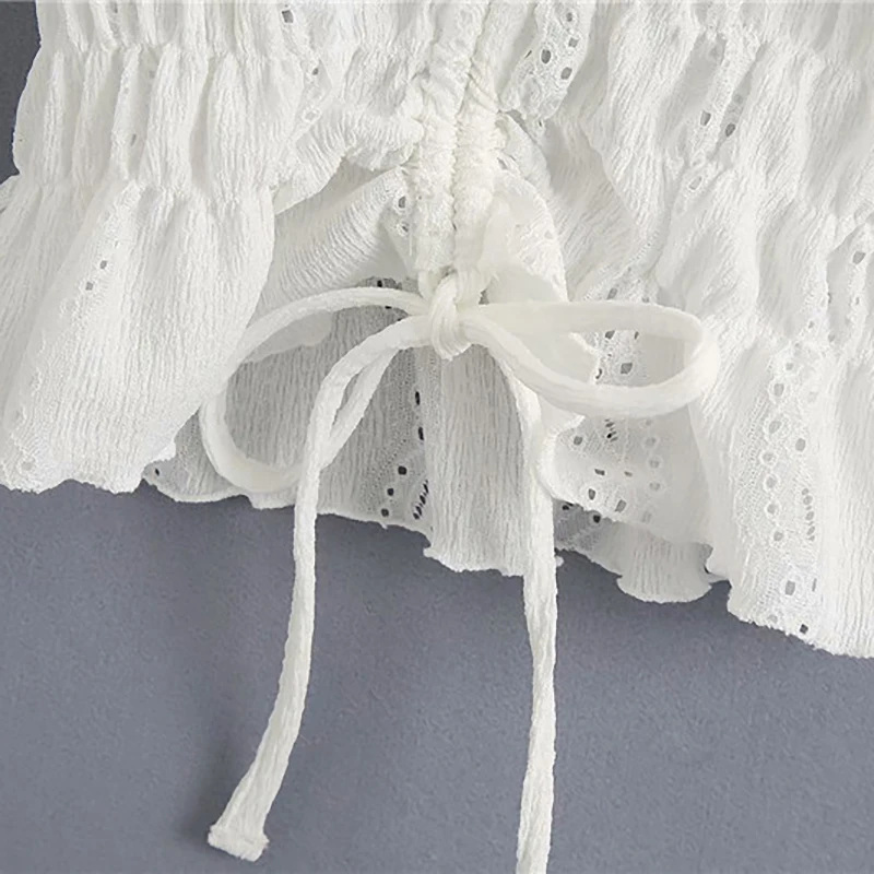 Женская кружевная блузка с оборками za белая Повседневная Блузка коротким