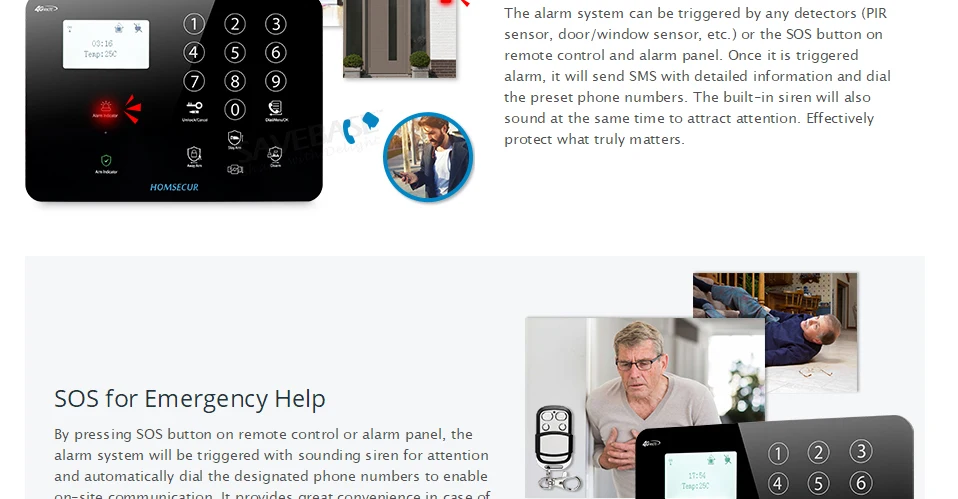 HOMSECUR GA01-4G-B Беспроводная и Проводная сенсорная клавиатура 4G/3g/GSM ЖК-домашняя охранная сигнализация с ПЭТ-пультом дистанционного управления