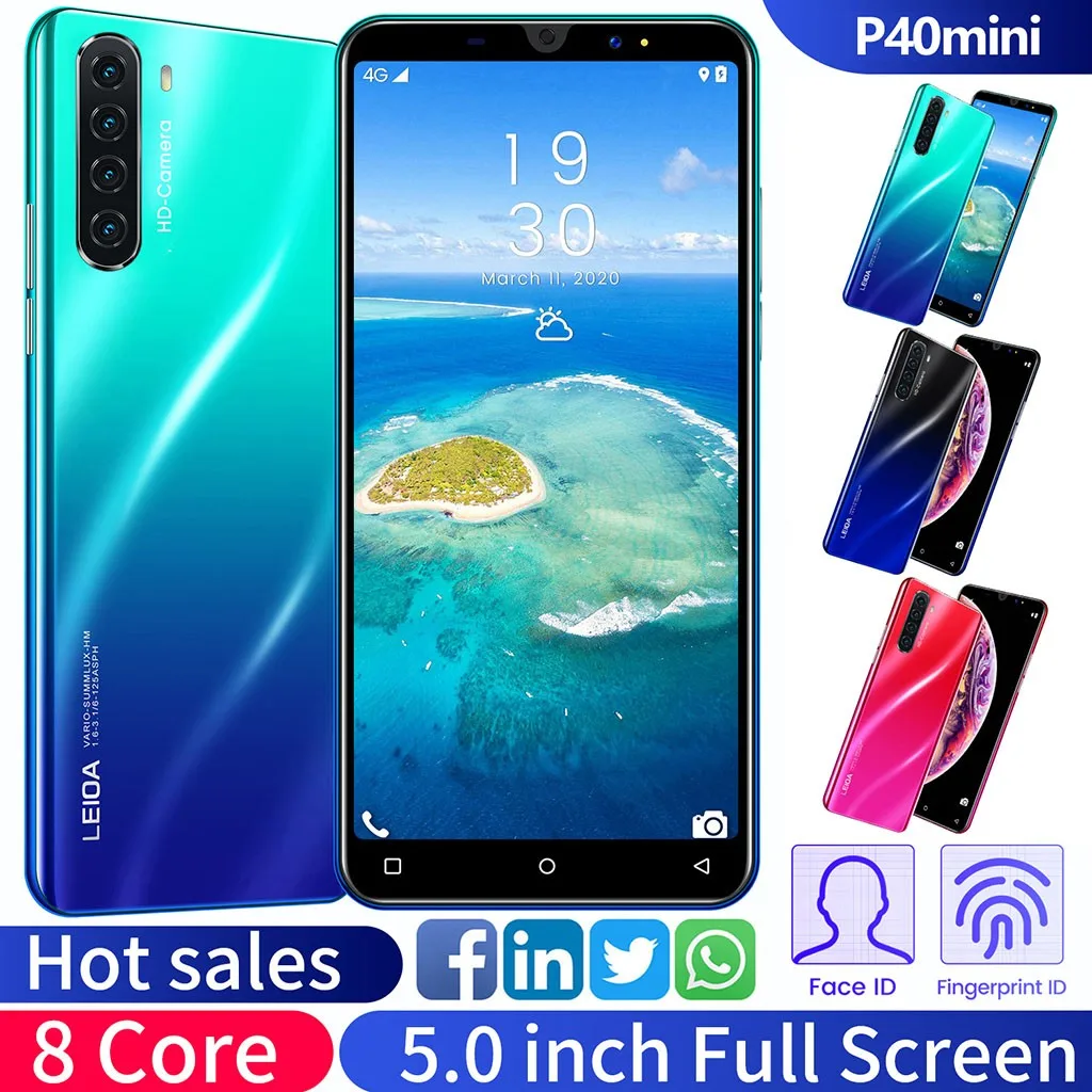 Смартфон P40mini 5 дюймов две SIM-карты Android разблокировка отпечатком пальца идеальный